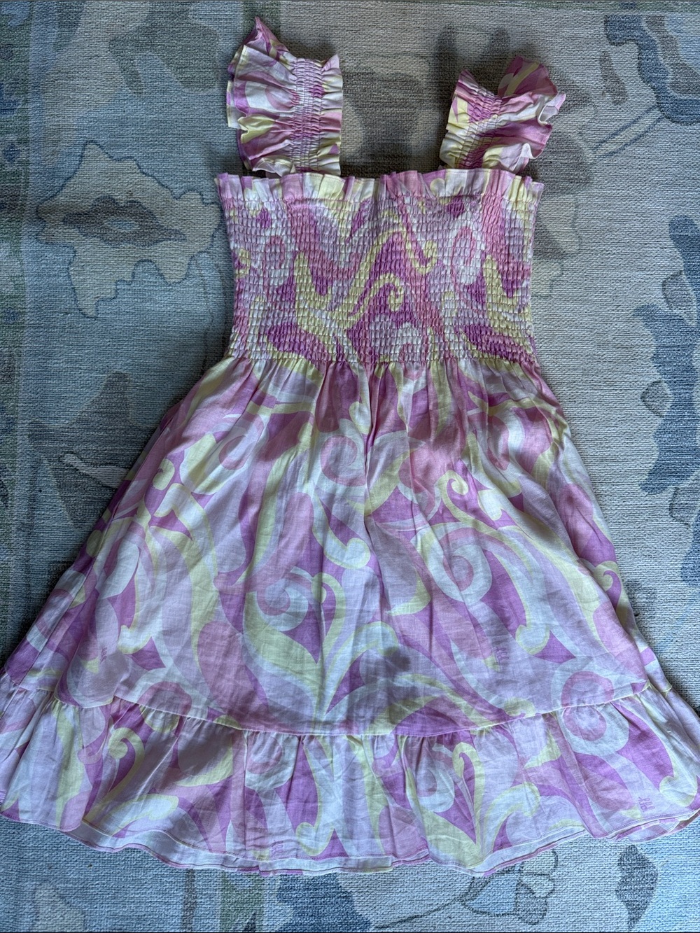 Hill House Pink & Cream Smocked Mini Dress